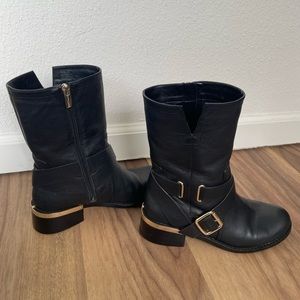 Vince Camuto Wethima Moto Boot Black with Gold. 7.5, fits like 7